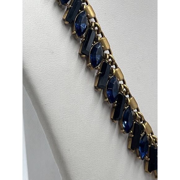 J. Crew Brilliant Blue Marquise Rectangular Dangles Gold Tone Necklace - Picture 6 of 16